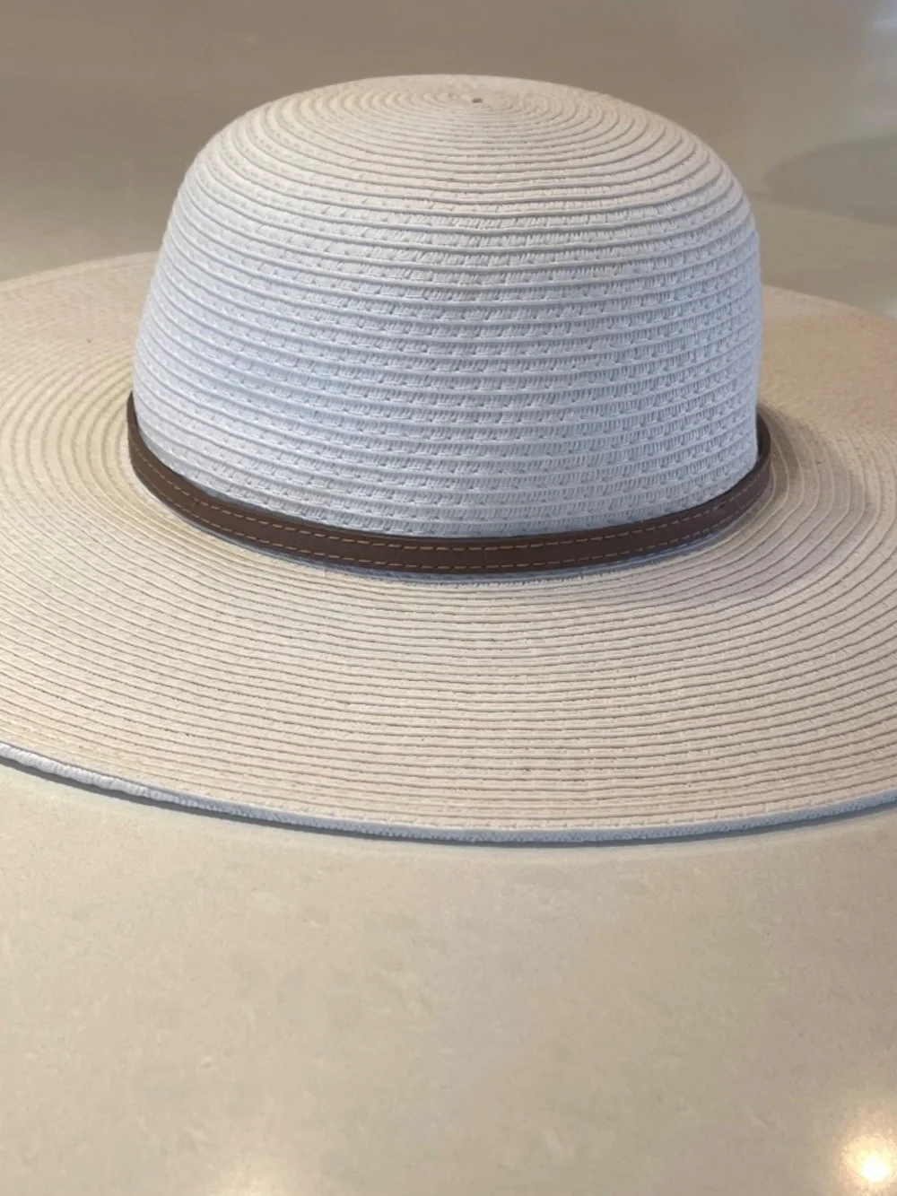 Melissa Odabash Jemima Floppy Wide Brim Hat, White and Tan Leather Trim - Picture 7 of 14